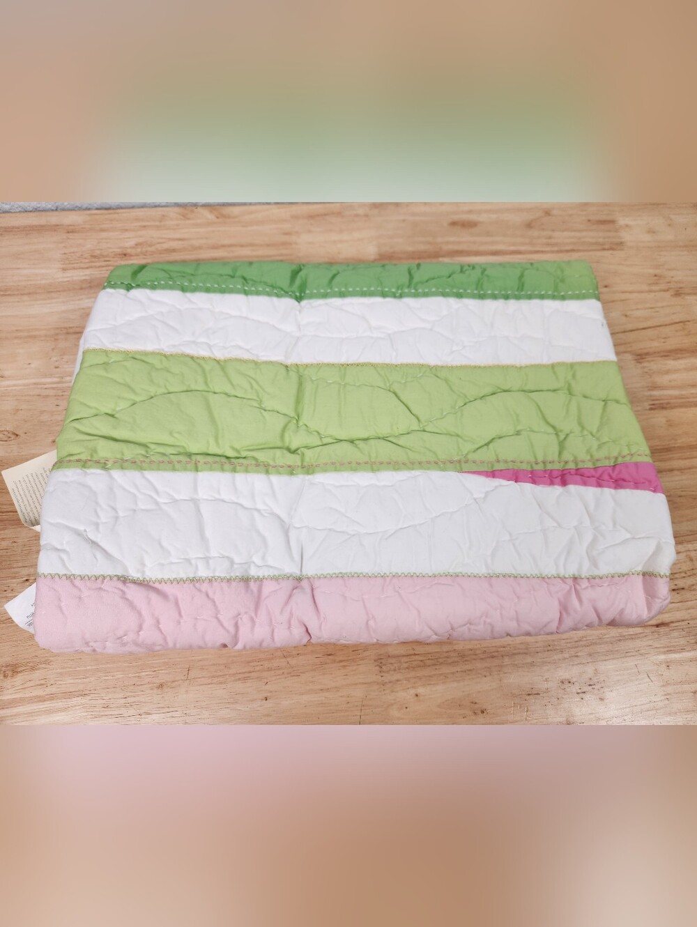Pottery Barn Kids Bright Stripes Crib/ Toddler Quilt 50x36 NOS Pastel Colors